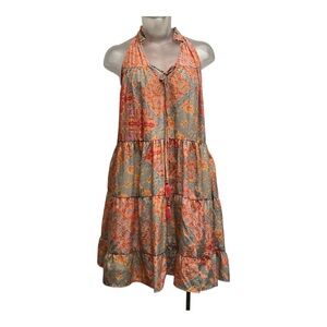 Paani Size Small Bohemian Floral Multicolor Tiered Mini Dress Sleeveless